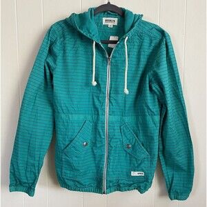 Brooklyn Industries Jacket Women's XS Green Abstract Striped Cotton Hooded